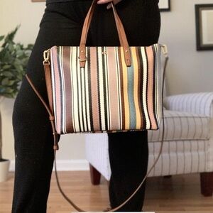 TORY BURCH KERRINGTON WEB STRIPE TOTE/ CROSSBODY BAG